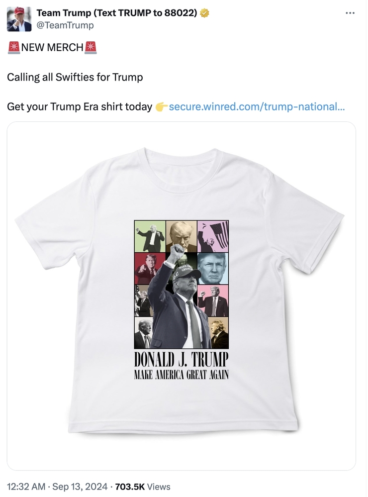 Donald Trump Launches Counterfeit Merchandise Inspired by Taylor Swift's Eras Tour