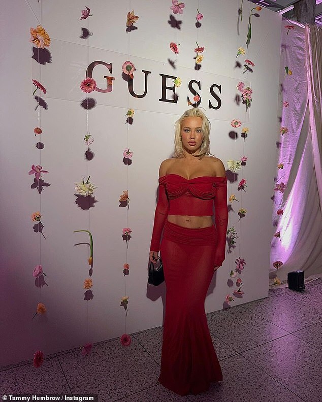 Tammy Hembrow Shines in Sheer Red at Perfume Launch Following Breast Implant Revision