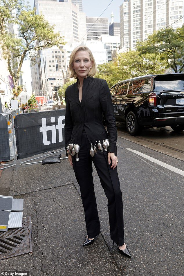 Cate Blanchett Dazzles in Spoon-Adorned Blazer at TIFF, Showcasing Sustainable Fashion Commitment