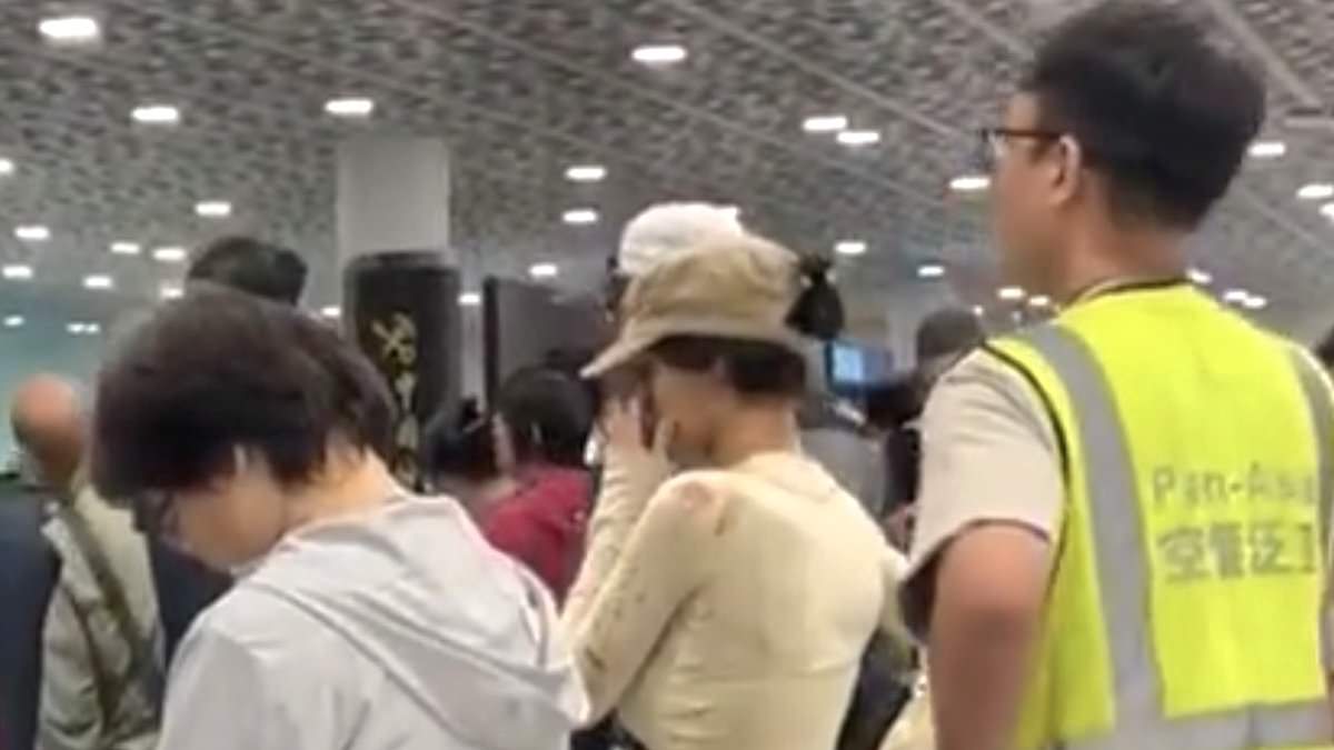 Bianca Censori Sports Cream Top and Cycling Shorts at Tokyo Airport with Kanye West