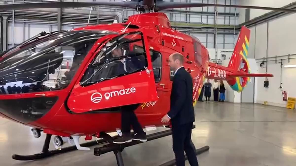 Prince William and David Beckham Examine New Air Ambulance Helicopters at RAF Northolt