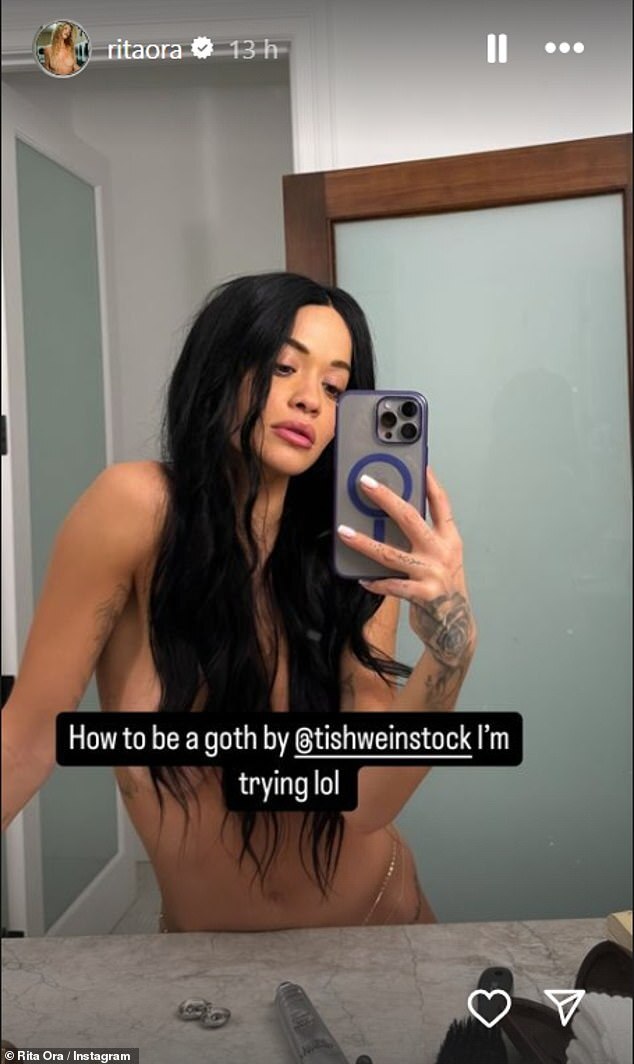 Rita Ora Unveils Daring Topless Mirror Selfie with Bold New Dark Wig