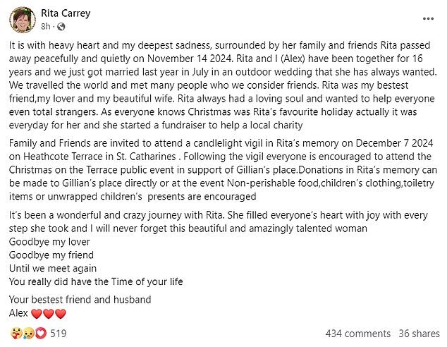 Jim Carrey's Sister Rita Passes Away, Husband's Tribute Highlights Her Joyful Spirit