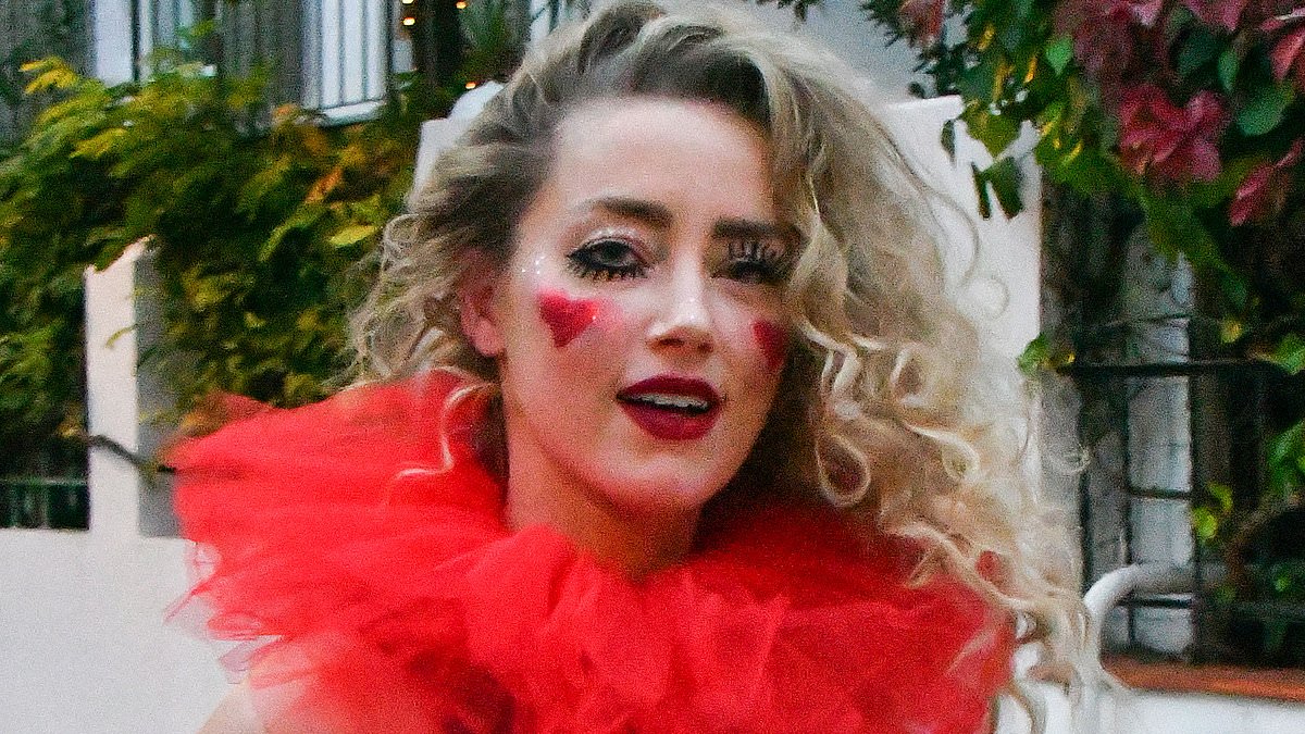 Amber Heard Wears Clown Makeup and Red Ruff Collar for Fun Halloween with Daughter Oonagh